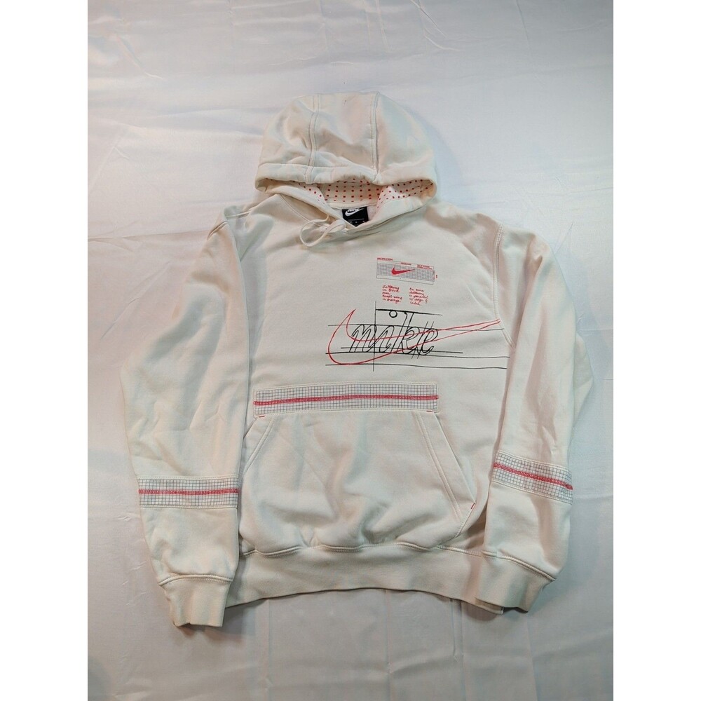 Vintage Nike "Story Of The Swoosh" Fleece Pullover Hoodie White Men's Size M